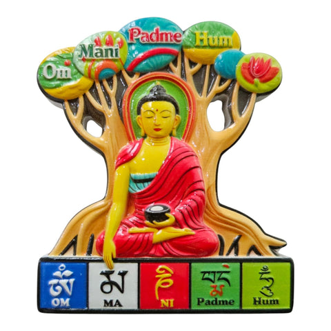 Lord Buddha ( Om Mani Padme Hum ) Marble Stone Fridge & Almirah Magnet – Stylish & Artistic Decorative Magnet for Home & Office, (pack of 1)