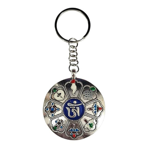 Tibetan Dhammchakr keyring, Color-Silver, Material-Metal, keychain for gifting, keyring with anti rust (pack of 1)
