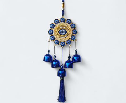 Evil Eye Wind Chime with 5 Bells for Home & Office - Brings Positive Vibes & Removes Negative Energy | Evil Eye Wall Hanging | Evil Eye Wind Chime | Evil Eye 5 Bells