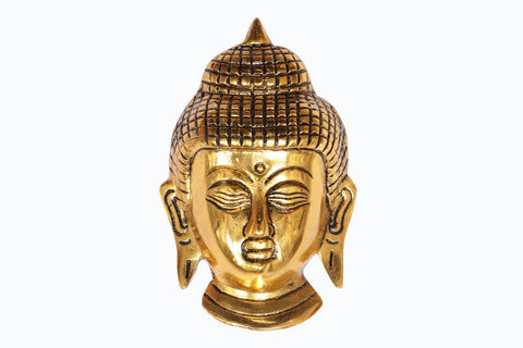 Wall Hanging of Lord Buddha Face , Colour- Golden, Material- Brass, for gifting , home decoration, brass decor ( pack of 1 )