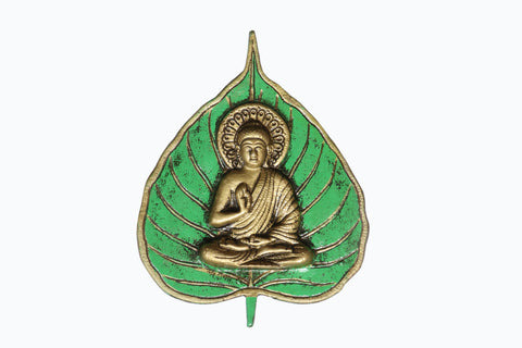 Lord Buddha ON Green Leaf - Wall Hanging