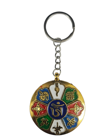 Tibetan buddhist keyring, Color-Golden, Material-Brass, keychain for gifting, keyring with anti rust (pack of 1)