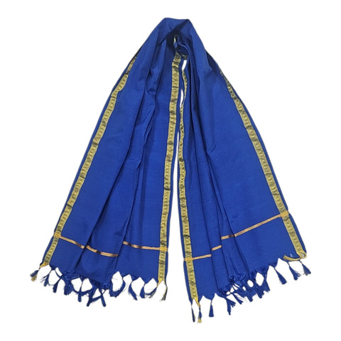 BLUE COTTON STOLE/ DUPATTA, FOR MEN & WOMEN, IN BLUE COLOUR WITH GOLDEN BORDER, FOR HONOURING, RAILIES, MEETINGS, MAHASABHA, AMBEDKAR JAYANTI, BUDDH PURNIMA ETC. (PACK OF 1)