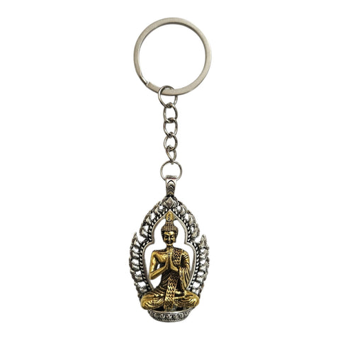 Tibetan Lord Buddha keyring, Color-Silver & Golden, Material-Metal & Brass, keychain for gifting, keyring with anti rust (pack of 1)
