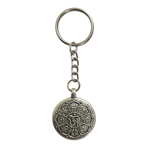 Tibetan Dhammchakr keyring, Shape- Round, Color-Silver, Material-Metal, keychain for gifting, keyring with anti rust (pack of 1)