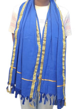 BLUE COTTON STOLE/ DUPATTA, FOR MEN & WOMEN, IN BLUE COLOUR WITH GOLDEN BORDER, FOR HONOURING, RAILIES, MEETINGS, MAHASABHA, AMBEDKAR JAYANTI, BUDDH PURNIMA ETC. (PACK OF 1)